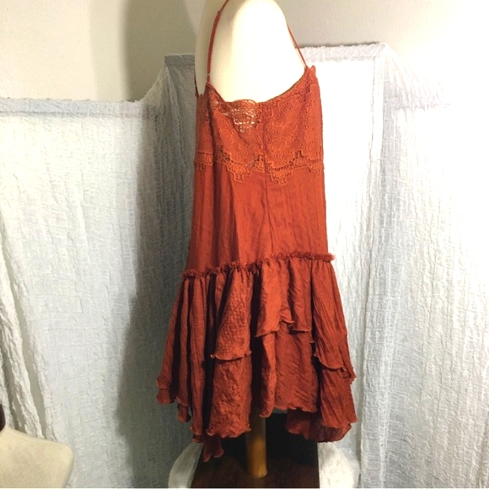 Free People Rust Orange Lace Tiered Slip Dress - Picture 4 of 13